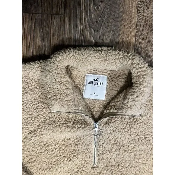 Hollister Women's Quarter Zip Top Fleece Sherpa Pullover Size Cropped medium - Picture 2 of 3